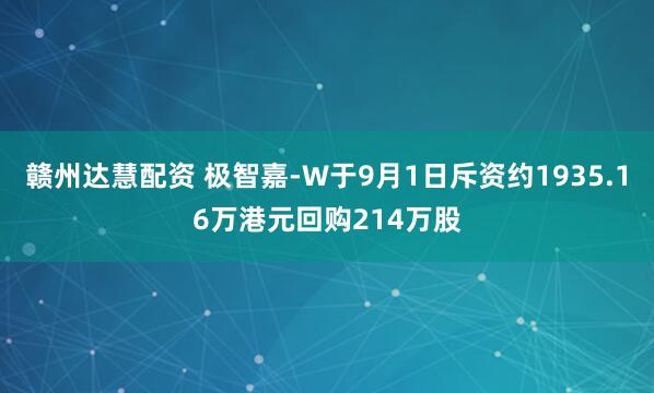 赣州达慧配资 极智嘉-W于9月1日斥资约1935.16万港元回购214万股